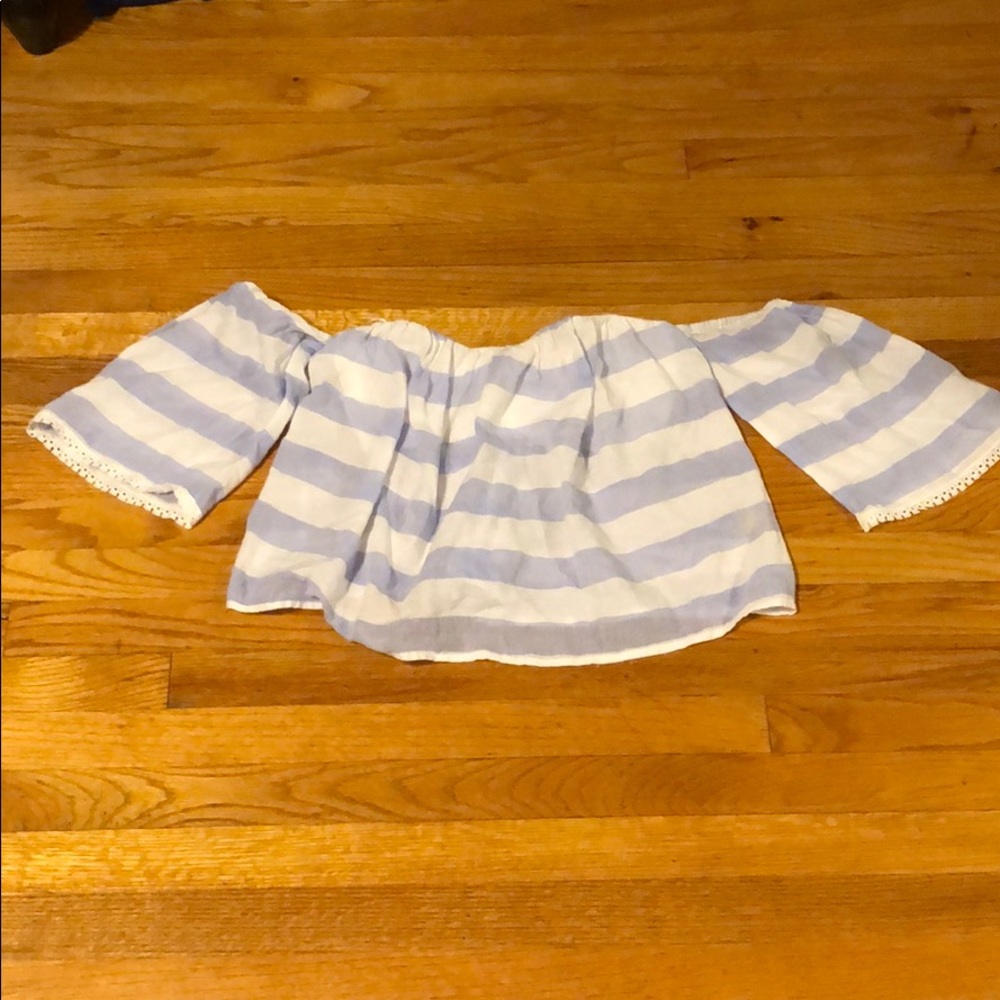 Blue White striped strapless top small